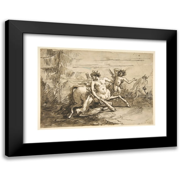 Giovanni Domenico Tiepolo 24x18 Black Modern Framed Museum Art Print Titled - Centaur with a Club, and Two Satyrs (1727-1804)