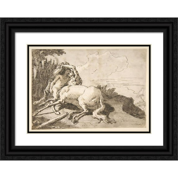 Giovanni Domenico Tiepolo 24x18 Black Ornate Framed Double Matted Museum Art Print Titled: Centaur Embracing a Satyress (1727-1804)