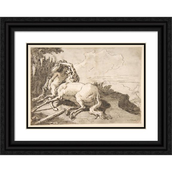Giovanni Domenico Tiepolo 24x18 Black Ornate Framed Double Matted Museum Art Print Titled: Centaur Embracing a Satyress (1727-1804)