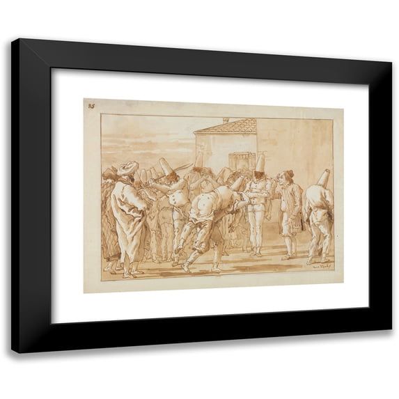 Giovanni Domenico Tiepolo 24x19 Black Modern Framed Museum Art Print Titled - The Flogging of Punchinello (ca. 1800)