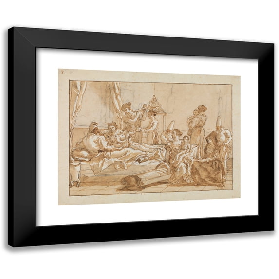 Giovanni Domenico Tiepolo 24x19 Black Modern Framed Museum Art Print Titled - The Infant Punchinello in Bed with His Parents (Late 18th-Early 19th Century)