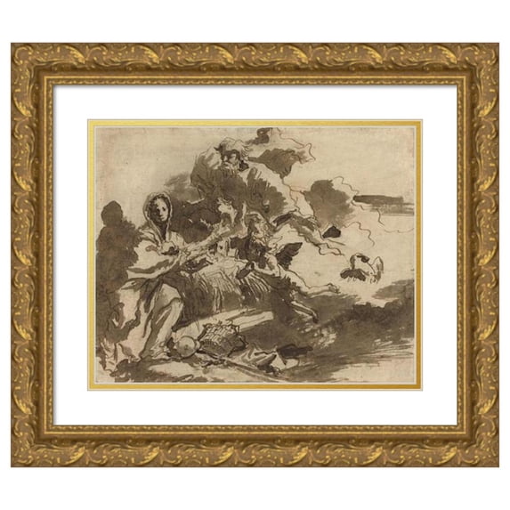 Giovanni Domenico Tiepolo 24x20 Gold Ornate Framed and Double Matted Museum Art Print Titled - God the Father and Angels Adoring the Madonna and Child (Recto) (C. 1753)