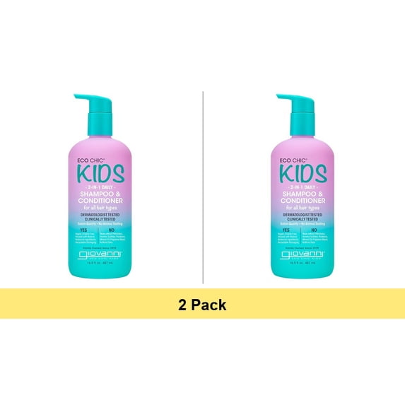Giovanni Eco Chic Kids 2-In-1 Daily Shampoo & Conditioner for All Hair Types, 16.5 fl oz - 2 Pack