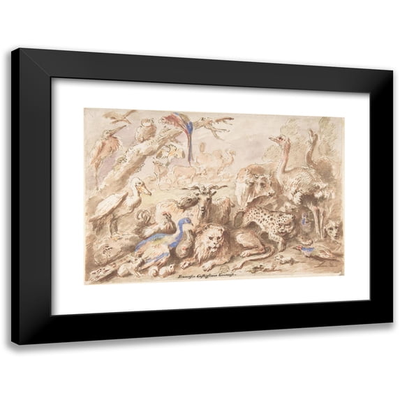 Giovanni Francesco Castiglione 24x18 Black Modern Framed Museum Art Print Titled - A Congress of Animals (1641-1710)