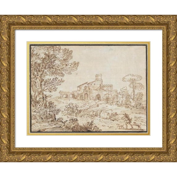 Giovanni Francesco Grimaldi 24x19 Gold Ornate Framed and Double Matted Museum Art Print Titled - Termi De Caracalla (Baths Of Caracalla) (17th Century)