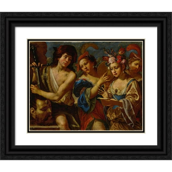 Giovanni Francesco Guerrieri 14x12 Black Ornate Wood Framed Double Matted Museum Art Print Titled: The Triumph of David