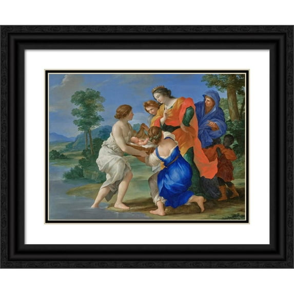 Giovanni Francesco Romanelli 18x14 Black Ornate Wood Framed Double Matted Museum Art Print Titled - The Finding of Moses (1656-1657)