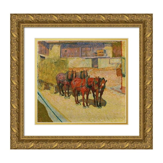 Giovanni Giacometti 16x15 Gold Ornate Wood Frame and Double Matted Museum Art Print Titled - Horses in the Sun