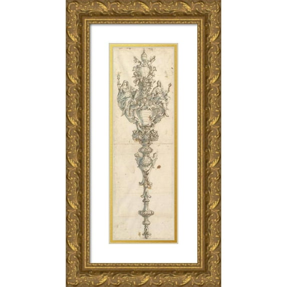 Giovanni Giardini 10x24 Gold Ornate Framed and Double Matted Museum Art Print Titled - Design for a Mace (1646-1722)