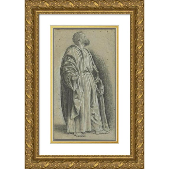 Giovanni Girolamo Savoldo 10x14 Gold Ornate Wood Frame and Double Matted Museum Art Print Titled - Study for Saint Peter (1533)
