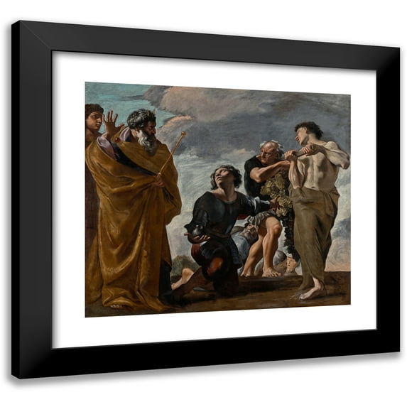 Giovanni Lanfranco 22x20 Black Modern Framed Museum Art Print Titled - Moses and the Messengers from Canaan (1621-1624)
