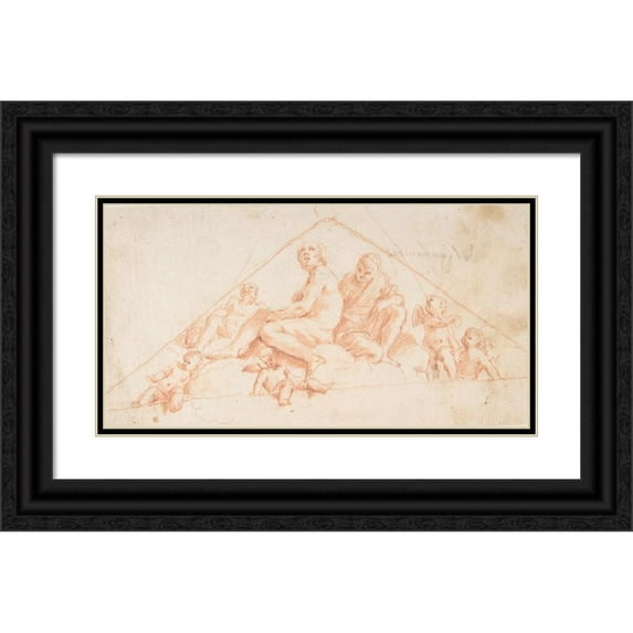 Giovanni Lanfranco 24x15 Black Ornate Framed Double Matted Museum Art Print Titled: Seated Apostles and Putti (1637-38)