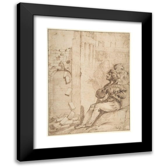 Giovanni Luigi Valesio 15x18 Black Modern Framed Museum Art Print Titled - Amphion Building the Walls of Thebes