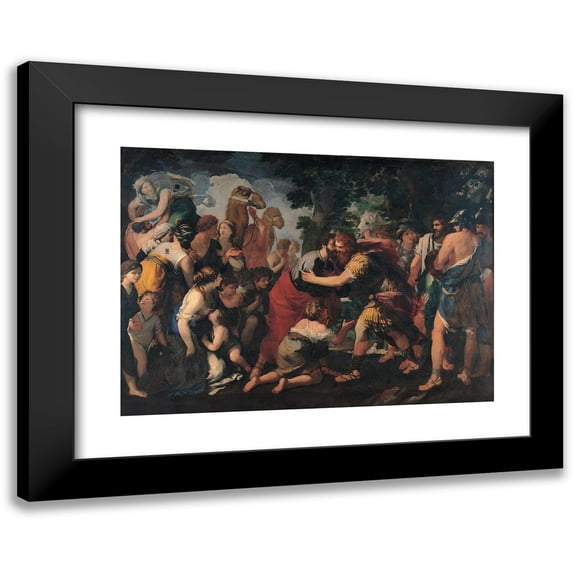 Giovanni Maria Bottala 18x14 Black Modern Framed Museum Art Print Titled - Meeting Between Esau and Jacob (Between 1636 and 1641)
