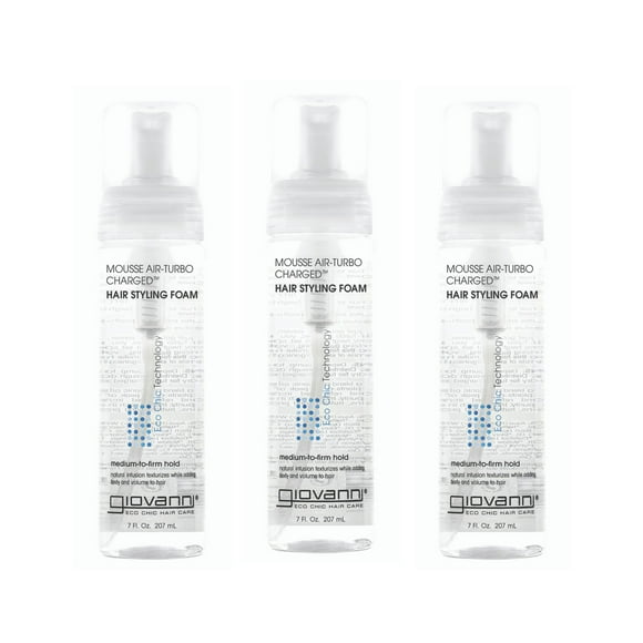 Giovanni Mousse Air-Turbo Charged Hair Styling Foam, 7 oz. , Lightweight for Natural Curls, Medium to Firm Hold, Wash & Go, No Parabens, Color Safe (Pack of 3)