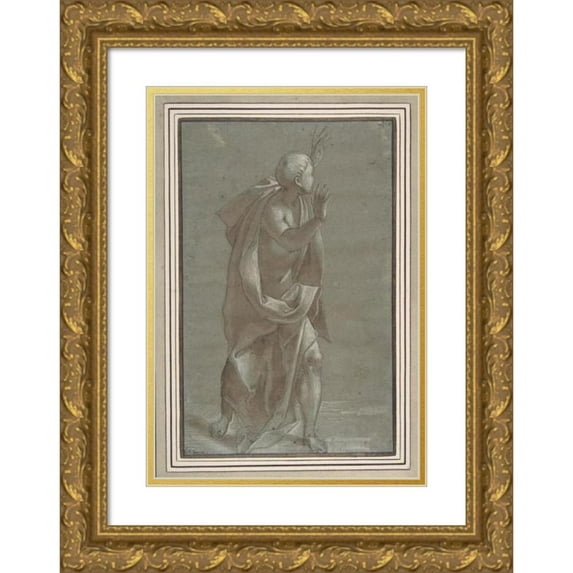 Giovanni Paolo Lomazzo 18x24 Gold Ornate Framed and Double Matted Museum Art Print Titled - Standing Male Draped Figure with His Hands Raised (1565-71)