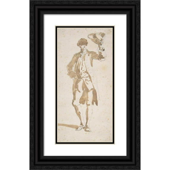 Giovanni Paolo Panini 11x18 Black Ornate Wood Framed Double Matted Museum Art Print Titled - Man Shading His Face with a Tricorne (1691-1765)