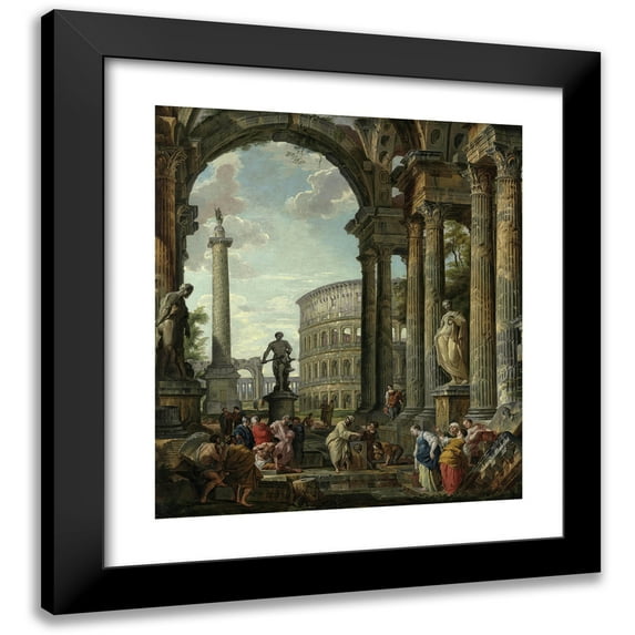 Giovanni Paolo Panini 12x14 Black Modern Framed Museum Art Print Titled - An Architectural Capriccio with the Philosopher Diogenes and Other Figures