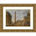 thumbnail image 1 of Giovanni Paolo Panini 18x14 Gold Ornate Wood Frame and Double Matted Museum Art Print Titled - A Capriccio View of Rome with Ancient Ruins and the Flaminian Obelisk (1736), 1 of 4