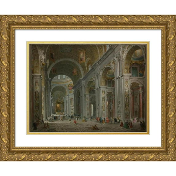 Giovanni Paolo Panini 24x19 Gold Ornate Framed and Double Matted Museum Art Print Titled - Interior of Saint Peter's, Rome (After 1754)