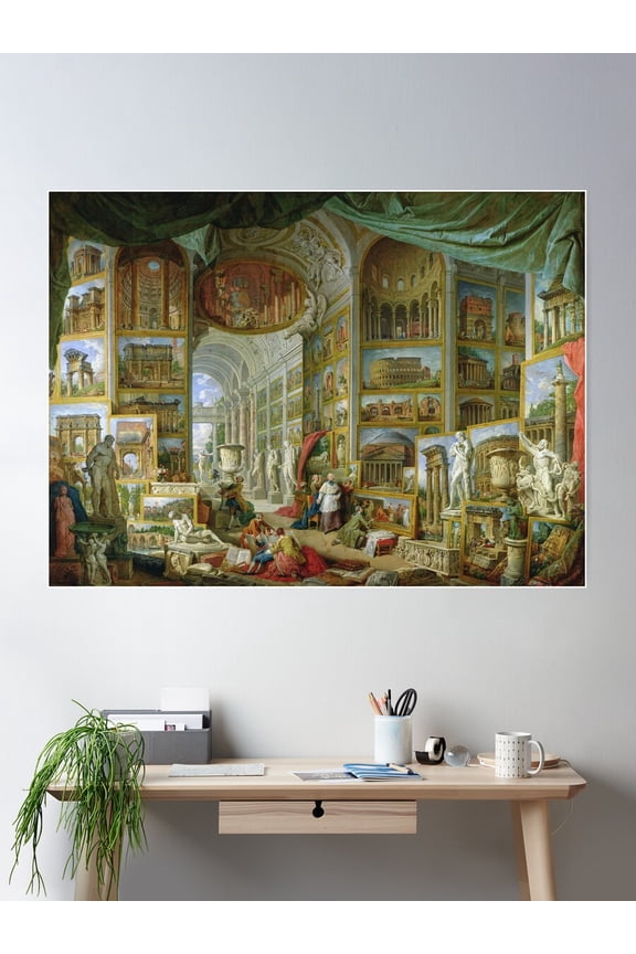 Giovanni Paolo Panini - Gallery Of Views Of Ancient Rome Poster Wall Art, Modern Wall Decor For Living Room Bedroom, 8x12 UNFRAMED