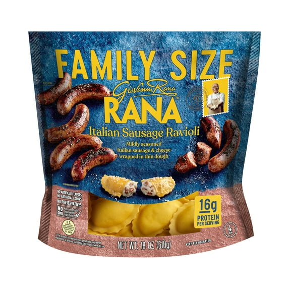 Giovanni Rana Homestyle Ravioli Italian Sausage Premium Filled Italian Pasta Bag (Family Size, 18oz), Refrigerated