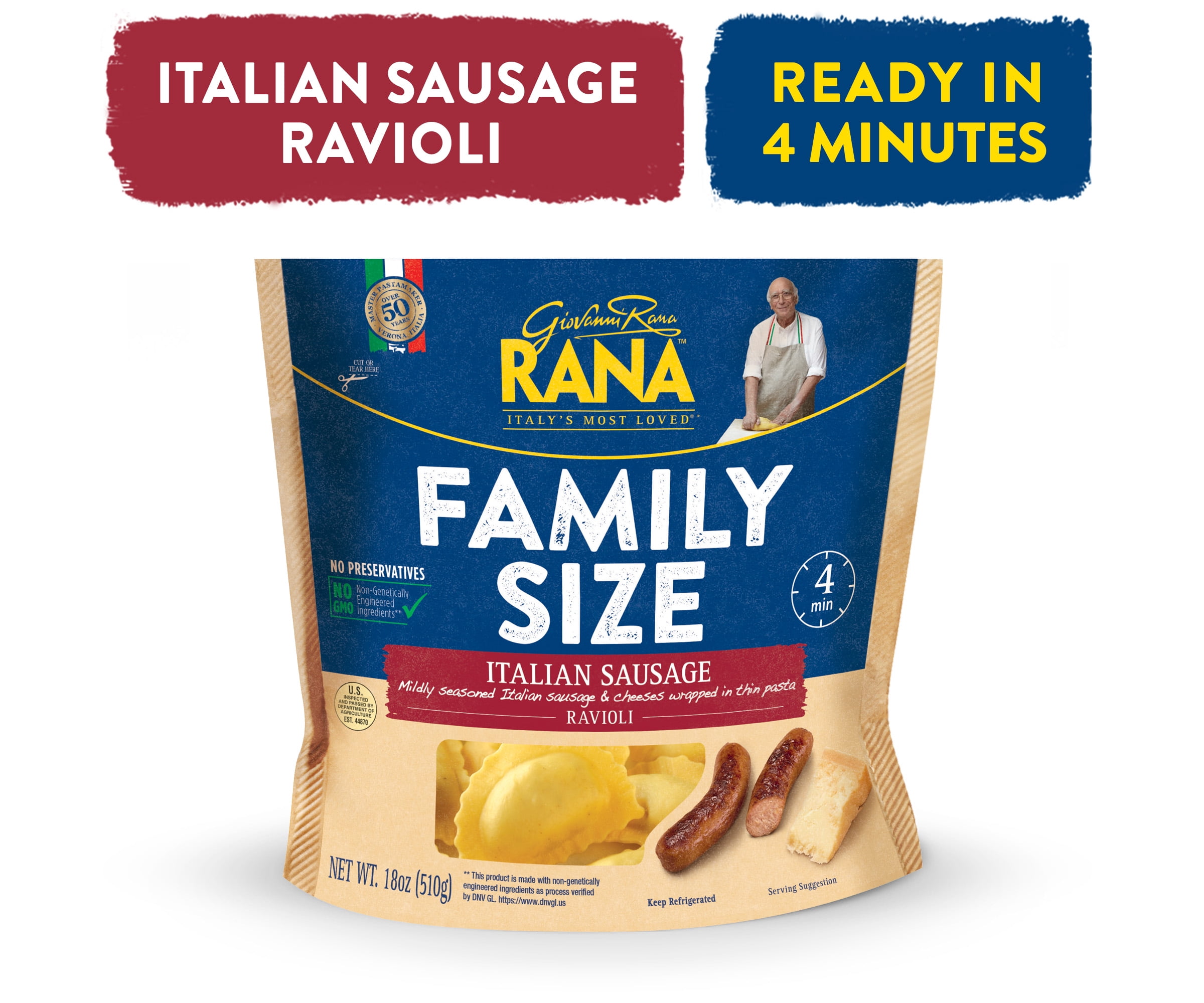 Giovanni Rana Homestyle Ravioli Italian Sausage Premium Filled Italian Pasta  Bag (Family Size, 18oz)