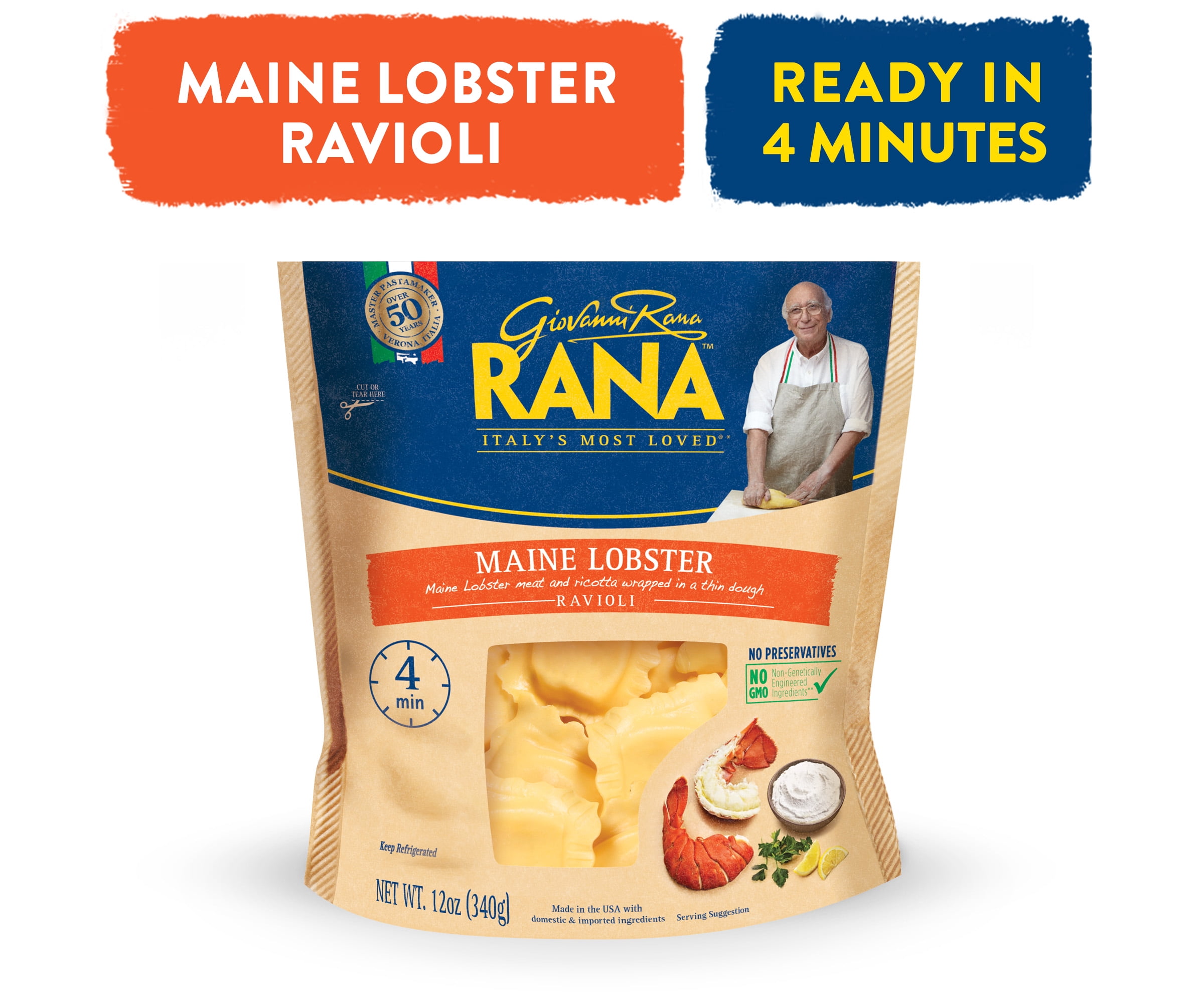 Giovanni Rana Homestyle Ravioli Maine Lobster Premium Filled Italian Pasta  Bag (Share Size, 12oz), Refrigerated 