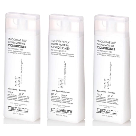 Giovanni Smooth As Silk Deeper Moisture Conditioner, 8.5 oz. Calms Frizz, Detangles, Wash & Go, Co Wash, No Parabens, Color Safe, Sulfate Free (3 Pack)