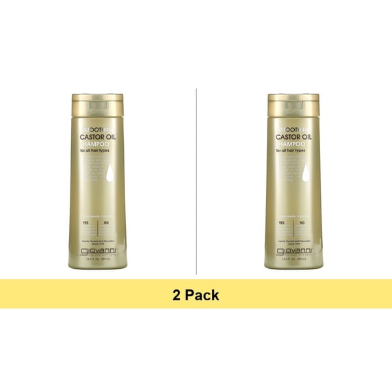 Giovanni Smoothing Castor Oil Shampoo for All Hair Types, 13.5 fl oz - 2 Pack Bundle