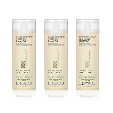 Giovanni Tea Tree Triple Treat Iinvigorating Shampoo, 8.5 oz. Cooling Peppermint, Conditioning Rosemary, Clarifying Eucalyuptus, Sulfate Free, No Parabens (Pack of 3)