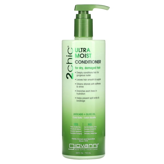 Giovanni Ultra Moist Conditioner Avocado, Olive Oil for Dry, Damaged Hair, Sulfate Free, No Parabens, 24 oz with Pump