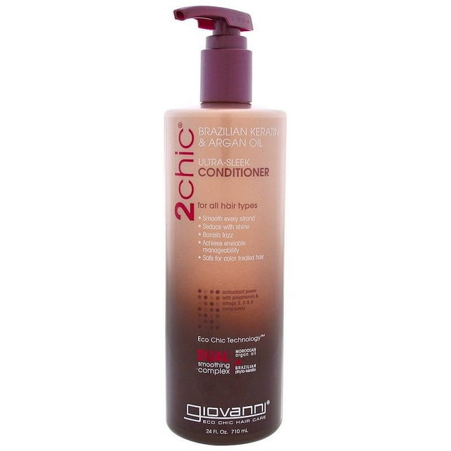 Giovanni Ultra Sleek Conditioner Brazilian Keratin and Argan Oil, Sulfate Free, No Parabens, 24 oz with Pump