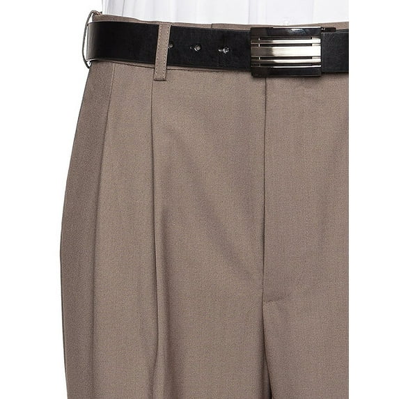 Giovanni Uomo Mens Pleated Front Adjustable Waist Dress Pants Beige 42W x 30L
