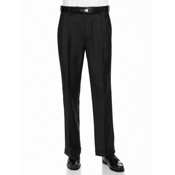Giovanni Uomo Mens Pleated Front Adjustable Waist Dress Pants Black - Cuffed 29W x 26L