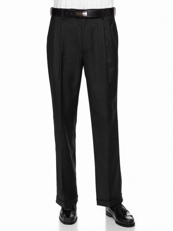 Mens Pleated Front Adjustable Waist Dress Pants Black - Cuffed 40W x 28L