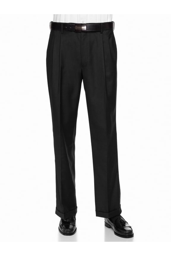 Mens Pleated Front Adjustable Waist Dress Pants Black - Cuffed 42W x 28L