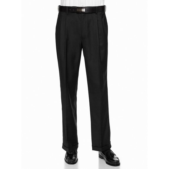 Giovanni Uomo Mens Pleated Front Adjustable Waist Dress Pants Black - Cuffed 42W x 32L