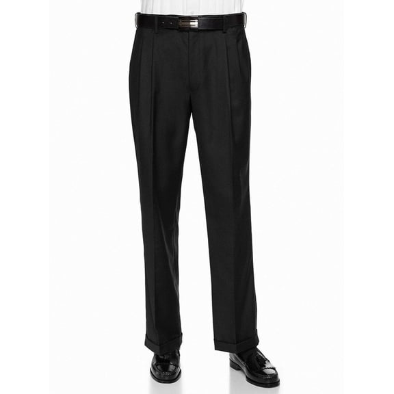 Giovanni Uomo Mens Pleated Front Adjustable Waist Dress Pants Black - Cuffed 56W x 27L