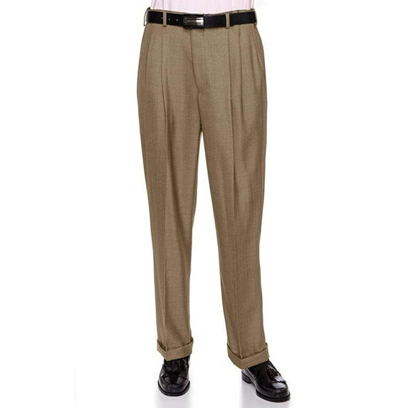 Giovanni Uomo Mens Pleated Front Dress Pants with Hidden Expandable Waist Camel-44 Short