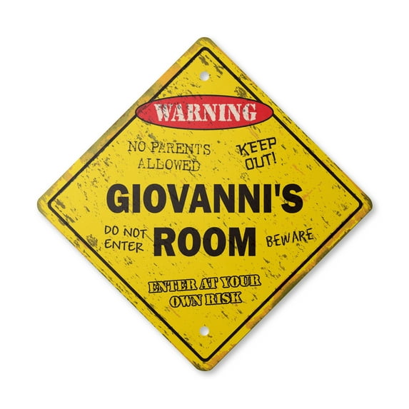 Giovanni's Room Sign Vintage Crossing Zone Xing | Indoor/Outdoor Plastic | 17" Tall rustic kids bedroom decor door children's name boy girl