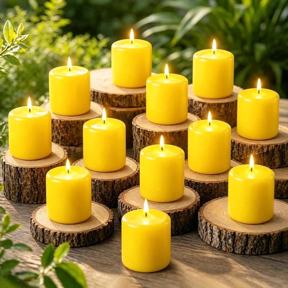 Giphtpoeet 12PCS Citronella Pillar Candles Votive Dripless Lemongrass Candles Set for Dinner Weddings Party, 180H Burn Time
