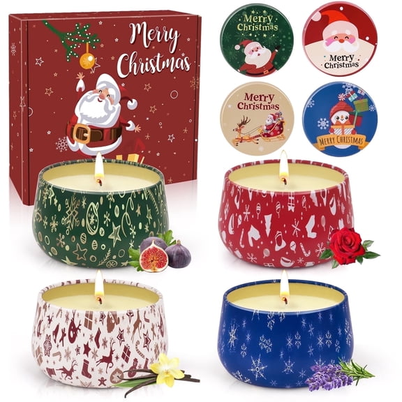 Giphtpoeet 4 Pack Christmas Candles Gift Set Aromatherapy Natural Soy Candles for Women 2.5oz