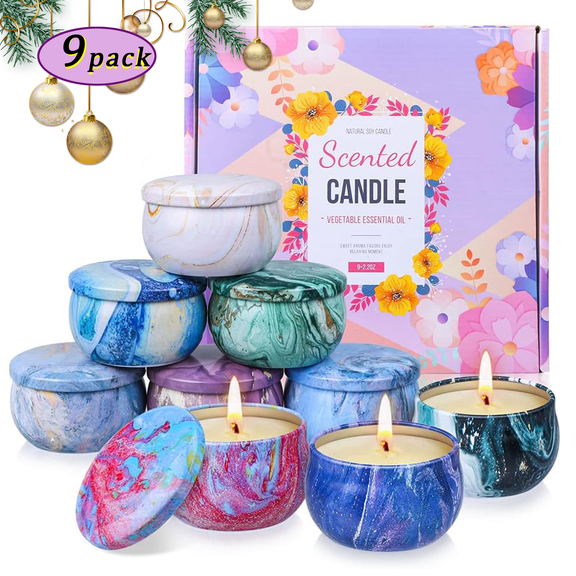 Giphtpoeet 9 Pack Scented Candles 160H Soy Wax Candle Gift Set for Women, Holiday, Christmas,22.5oz