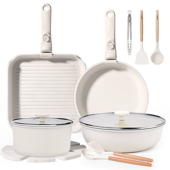 Gipp 18pcs kitchen cookware sets, Non Stick Pots and Pans Set with Removable Handle, Oven & Dishwasher Safe,Induction Cookware