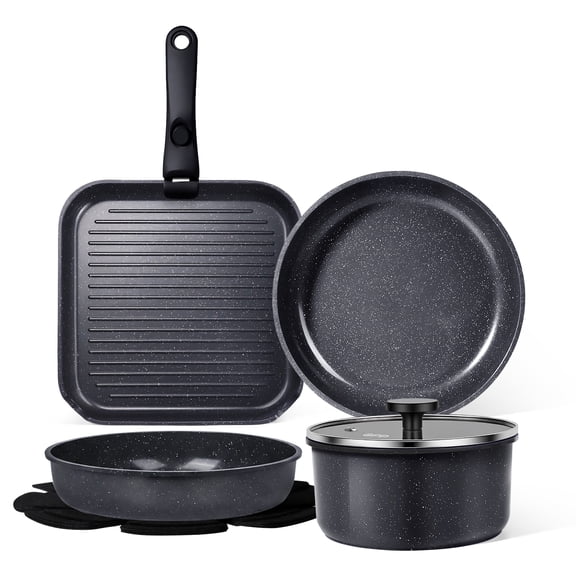 Gipp 9pcs Ceramic Cookware Sets, Pots and Pans Set Non Stick with Removable Handle, Oven & Dishwasher Safe,Camping Cookware