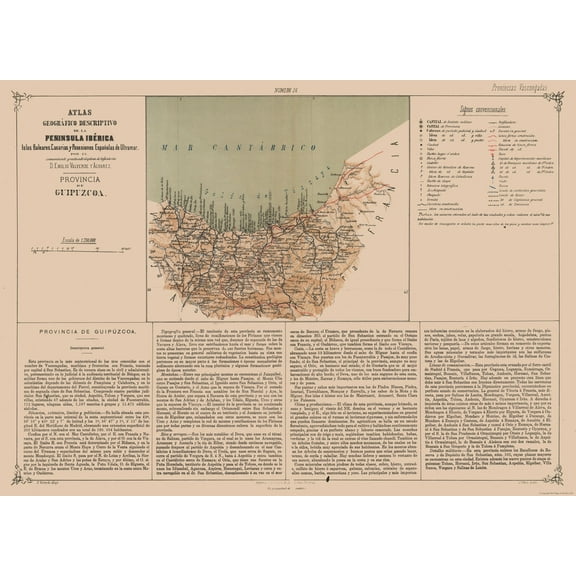 Historic Map - Gipuzkoa Province Spain - Valverde 1880 - 31.81 x 23 - Vintage Wall Art