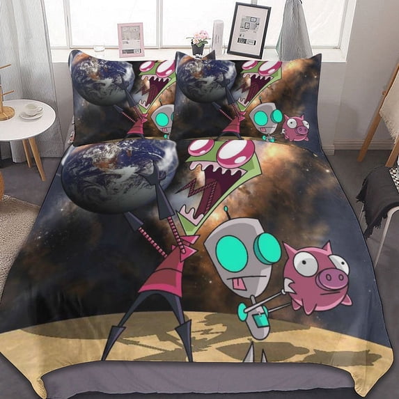Gir Invader Zim 3 Pieces Bedding Sets Comfortable Soft Comforter Sets Decoration Bedroom Gifts With 1 Duvet Cover 2 Pillowcases