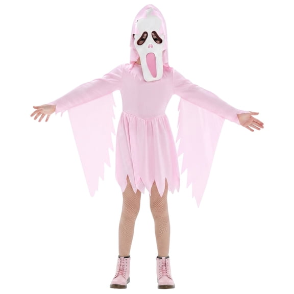 Gir'ls Pink Glitter Creepy Ghost Halloween Costume, Hooded Cosplay Suits with Mask, for Halloween Celebration Ball Role-Play Stage Performance, XL