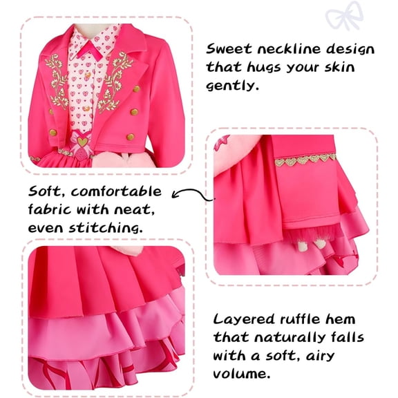Gir'ls Pink Princess Dress Rise of Red Costumes for Ki'ds Cosplay 5-10Y | Gir'ls Pink Costumes Contains Coat, Dress, Waist Belt, Heart Bag and Chain for Cosplay Halloween Christmas Birthday Party